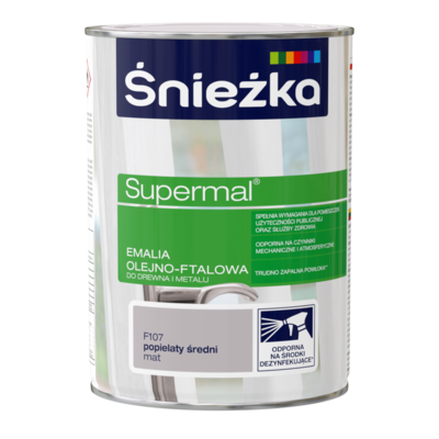 Farba emaliowa olejno-ftalowa Supermal matowy popielaty średni F107 0,8 l