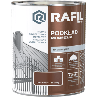 Podkład antykorozyjny czerwony tlenkowy RAL3009 0,75 l RAFIL