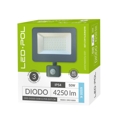 Naświetlacz LED ORO-DIODO-50W-G-PIR-EXT-CW