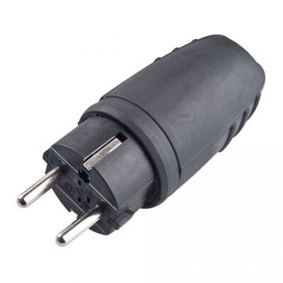 Wtyczka gumowa prosta z/u Uni-Schuko 16 A czarna IP44 16 A 250 V~