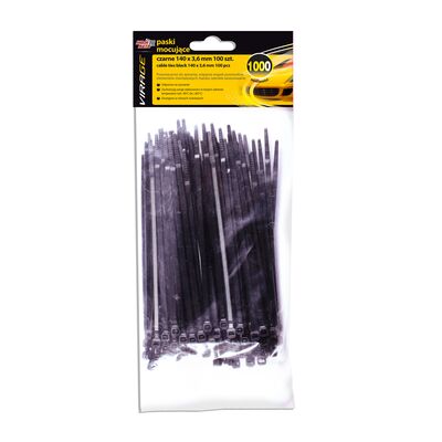 Paski mocujące czarne 140 x 3,6 mm 100 sztuk Moje Auto VIRAGE
