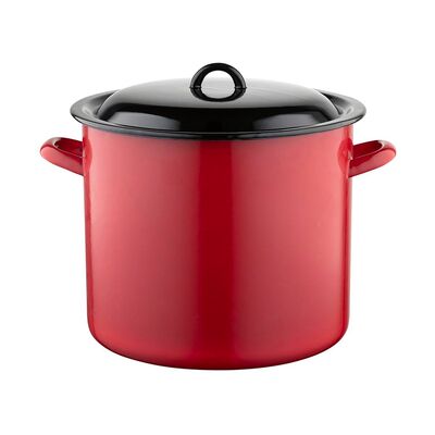 Garnek emaliowany gładki czerwony pokrywka 28 cm 15 l