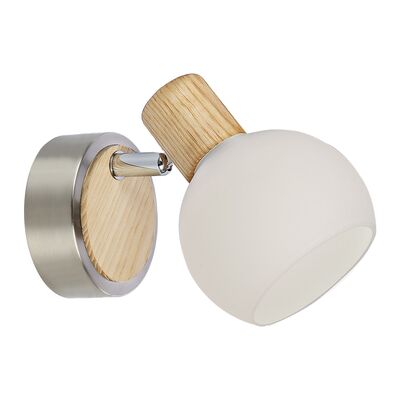 Kinkiet TONG 75565 satyna/jasne drewno E14 klosz biały