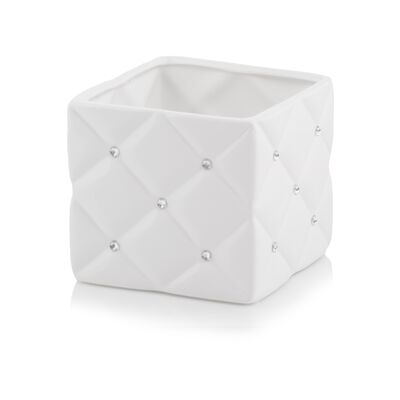 Osłonka ceramiczna kwadrat glamour biała 14 cm