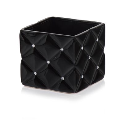 Osłonka ceramiczna kwadrat glamour czarna 14 cm