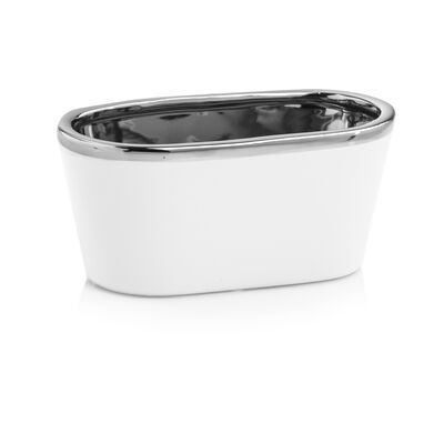 Osłonka ceramiczna rynna owal biało-srebrna 21 cm