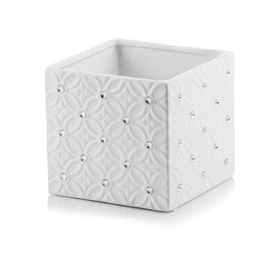 Osłonka ceramiczna kwadrat glamour biała 14 cm