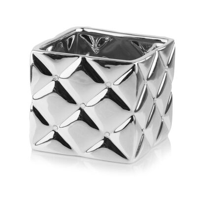 Osłonka ceramiczna kwadrat glamour srebrny 14 cm