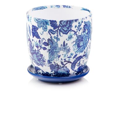 Donica ceramiczna z podstawkiem 17 cm niebieski