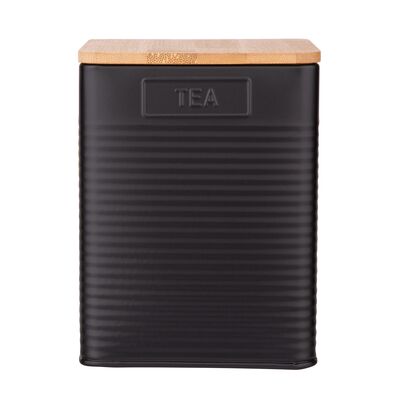 Puszka kwadratowa z pokrywą bambusową 11 x 11 x 14 cm LOFT czarna TEA-Zdjęcie-0