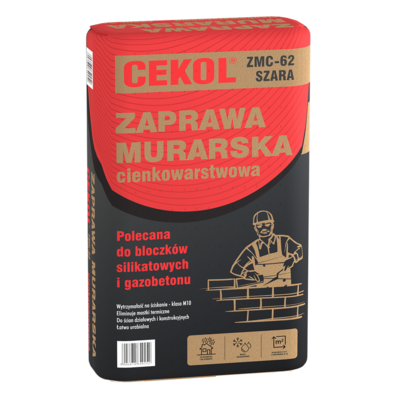Ciemkowarstwowa zaprawa murarska ZMC-62 szara 25 kg CEKOL