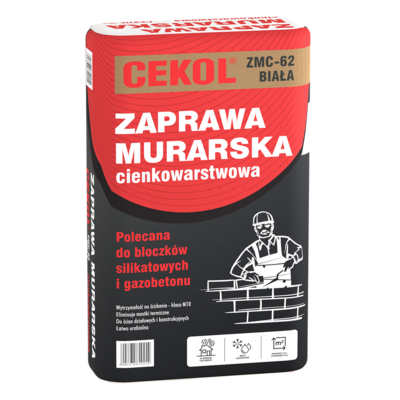 Ciemkowarstwowa zaprawa murarska ZMC-62 biała 25 kg CEKOL