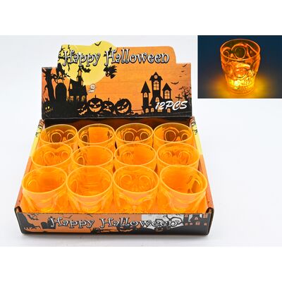 Kieliszek LED w kształcie czaszki 6 cm pomarańczowy 1 sztuka