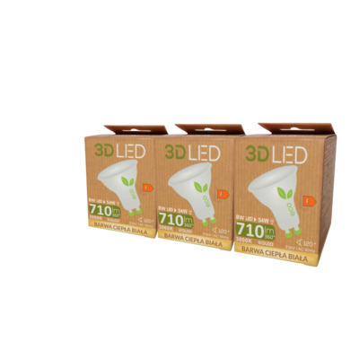 Żarówka 3D LED GU10 8 W barwa ciepła 3 sztuki