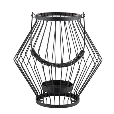Świecznik metalowy szprosowy z uchwytem 26 x 26 x 27 cm czarny