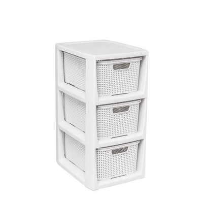 Regał z koszykami rattan BQ-1725 3 x 7 l biały antyczny