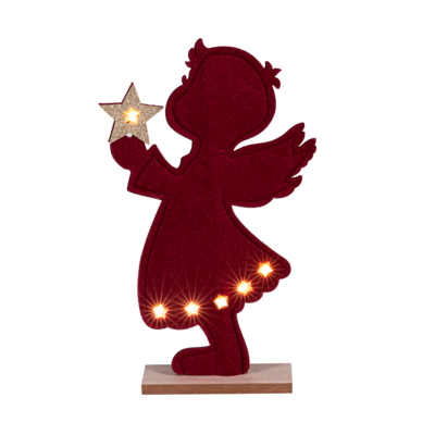 Figurka aniołek LED 12,5 x 21 cm bordowa
