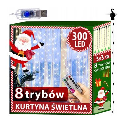 Kurtyna 300 mikro LED 3 x 3 m pilot zimny biały