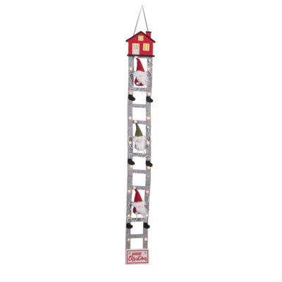 Wisząca dekoracja LED drabina ze skrzatami 93 x 9 cm szary