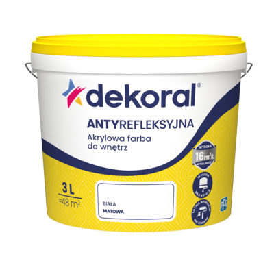 Akrylowa farba do wnętrz ANTYREFLEKSYJNA Śnieżnobiała 3 l Dekoral