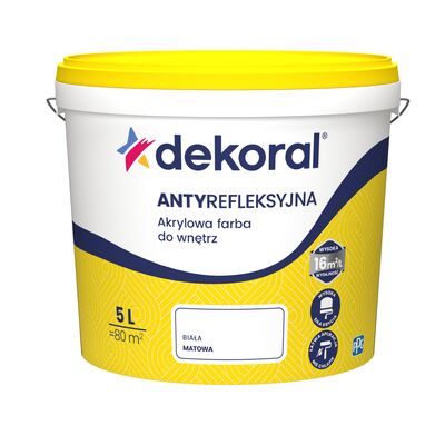 Akrylowa farba do wnętrz ANTYREFLEKSYJNA Śnieżnobiała 5 l Dekoral