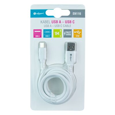 Przewód USB 2.0 typu A - C biały 1 m