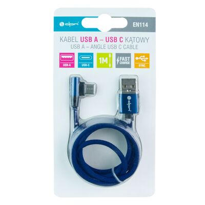 Przewód USB 2.0 typu A - C kątowy niebieski, 1 m