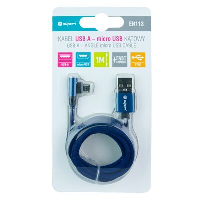 Przewód USB 2.0 typu A - micro USB kątowy niebieski 1 m