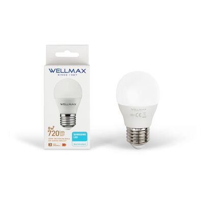 Żarówka LED E27 8 W kulka barwa neutralna Wellmax