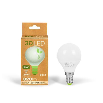 Żarówka LED E14 4 W kulka barwa neutralna 3D LED