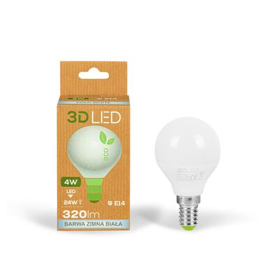 Żarówka LED E14 4 W kulka barwa zimna 3D LED