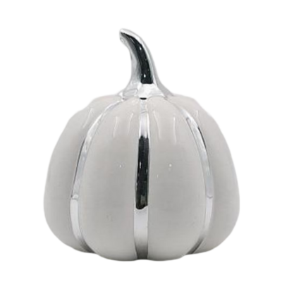 Figurka ceramiczna dynia HTC9215 17,3 x 17 x 19,8 cm biało-srebrna