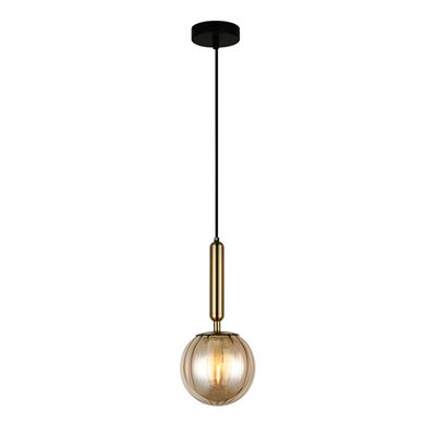 Lampa wisząca Ravena 5 W mosiężna klosz bursztynowy