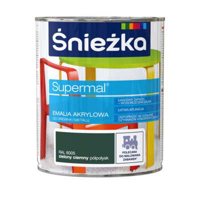 Farba emaliowa Supermal akrylowy RAL6005 Zielony Ciemny półpołysk 0,8 l Śnieżka