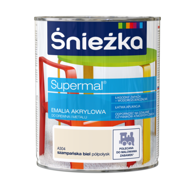 Farba emaliowa Supermal akrylowy A304 Szampańska Biel półpołysk 0,8 l Śnieżka