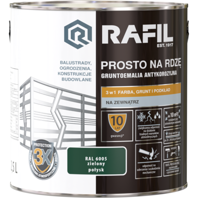 Gruntoemalia PROSTO Na Rdzę Połysk RAL6005 2,5 l RAFIL