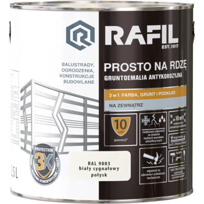 Gruntoemalia PROSTO Na Rdzę Połysk RAL9003 2,5 l RAFIL