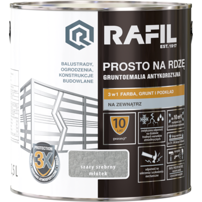 Gruntoemalia PROSTO Na Rdzę Młotkowy Szary Srebrny 2,5 l RAFIL