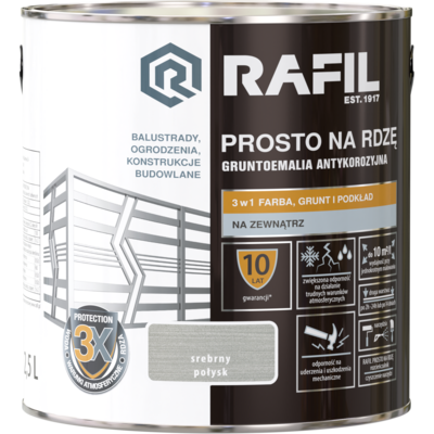 Gruntoemalia PROSTO Na Rdzę Połysk Srebrny 2,5 l RAFIL