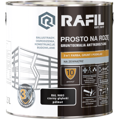 Gruntoemalia PROSTO Na Rdzę Półmat RAL9005 2,5 l RAFIL