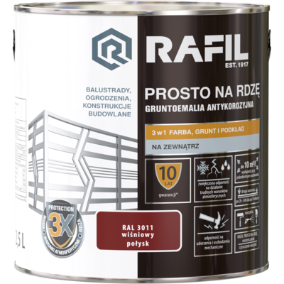 Gruntoemalia PROSTO Na Rdzę Połysk RAL3011 0,75 l RAFIL