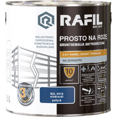 Gruntoemalia PROSTO Na Rdzę Połysk RAL5010 0,75 l RAFIL
