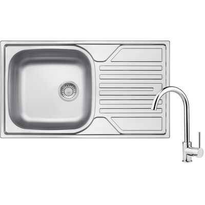 Zlewozmywak stalowy ZELA0113 + bateria zlewozmywakowa z wylewką U + osprzęt