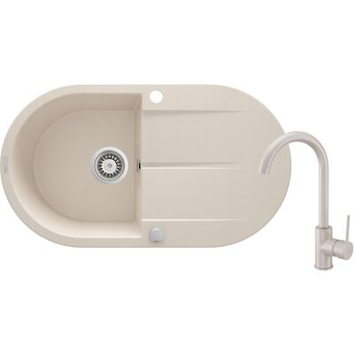 Set zlewozmywak granitowy KREON ZQI 511B beż+bateria z wylewką U BEW 562M beż