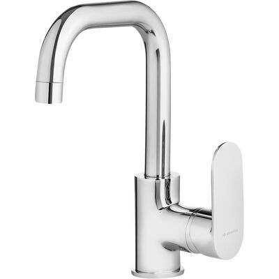 Bateria umywalkowa Alpinia chrom z prostą wylewką z korkiem CLICK-CLACK z przelewem