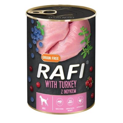 Karma mokra dla psa RAFI 400 g z indykiem, żurawiną i borówką RAFI