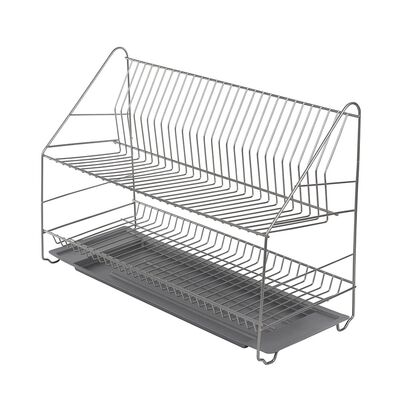 Suszarka do naczyń 2-poziomowa 60 cm srebrna z tacką