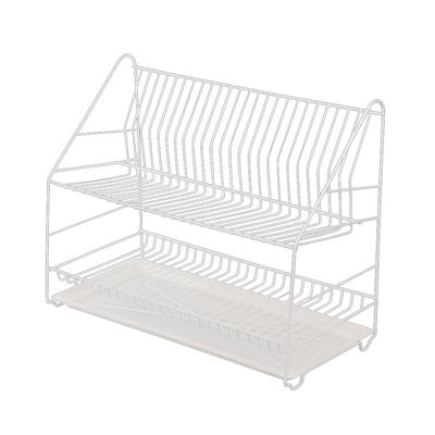 Suszarka do naczyń 2-poziomowa 60 cm biała z tacką