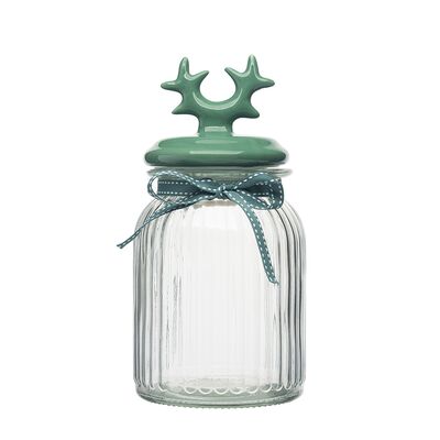 Pojemnik do przechowywania z ceramiczną pokrywką Relief rogi zielone 900 ml
